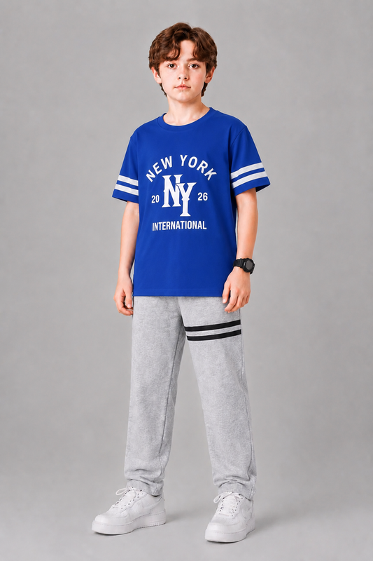 New York Printed Blue Boys T-Shirt & Trouser 739