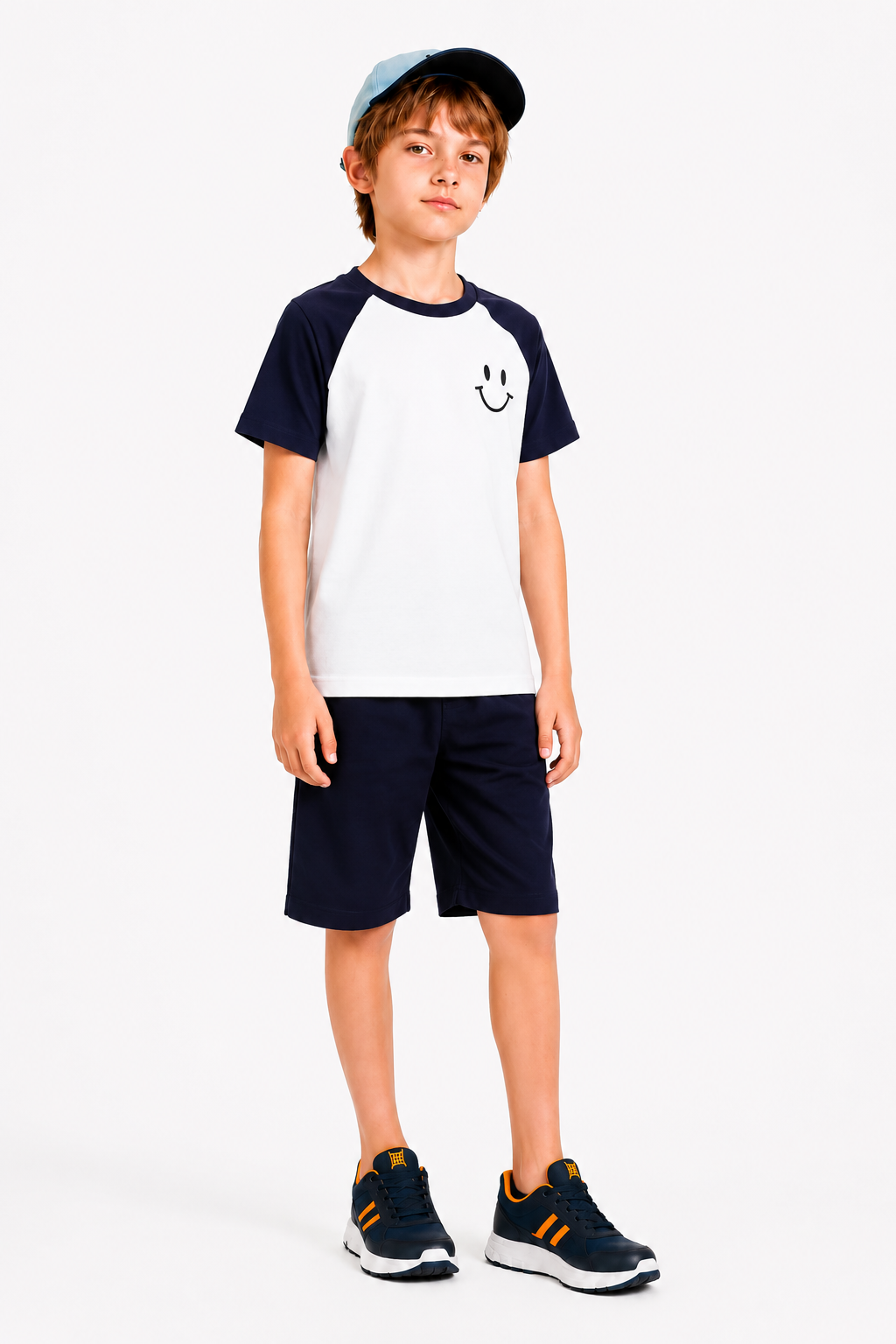 Smile Logo Printed Navy & white Boys  Nicker Suit 121