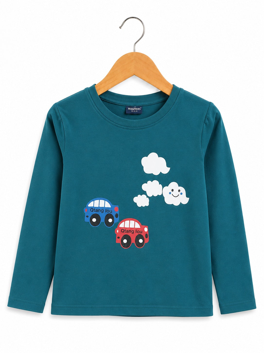 Cars With Cloud Printed Green Boys Shirt 726