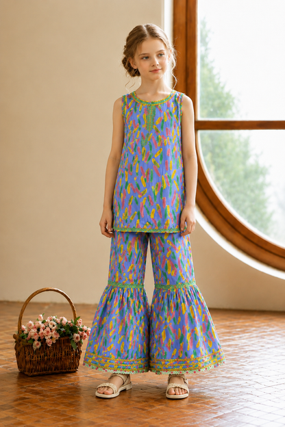 Floral Allover Printed  Light Blue  Cotton Garara Suit 510