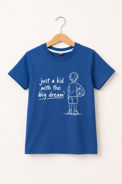 [Just A Kid With The Big Dream ] Printed Royal Blue  Boys T-Shirt