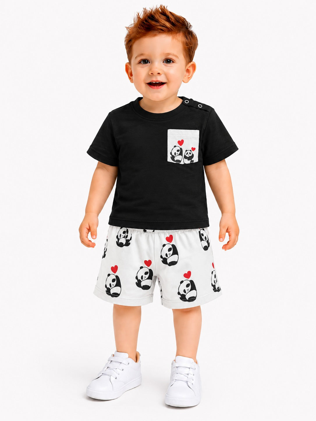 Panda Printed Black New Born Nicker Suit