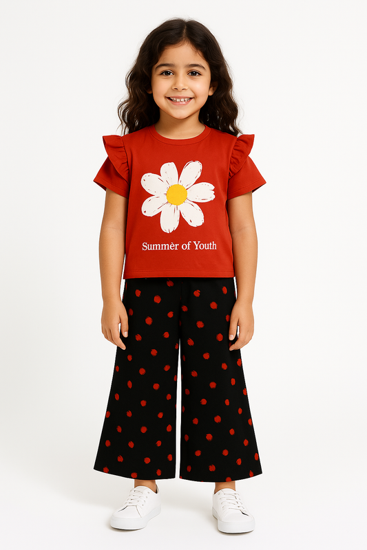 White Flower Red T-Shirt &Cotton Flapper 121
