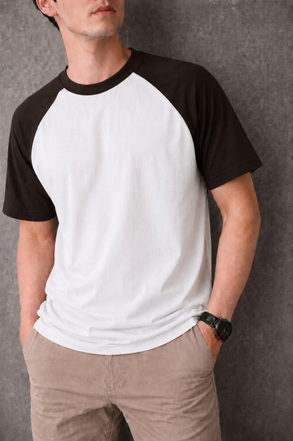 Classic Contrast Brown  & White Cotton Jersey Men T-Shirt 817