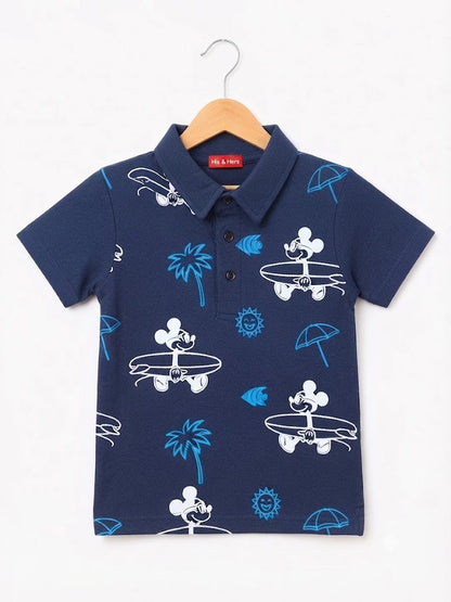 Mickey Mouse Printed Dark Blue   Boys Polo Shirt