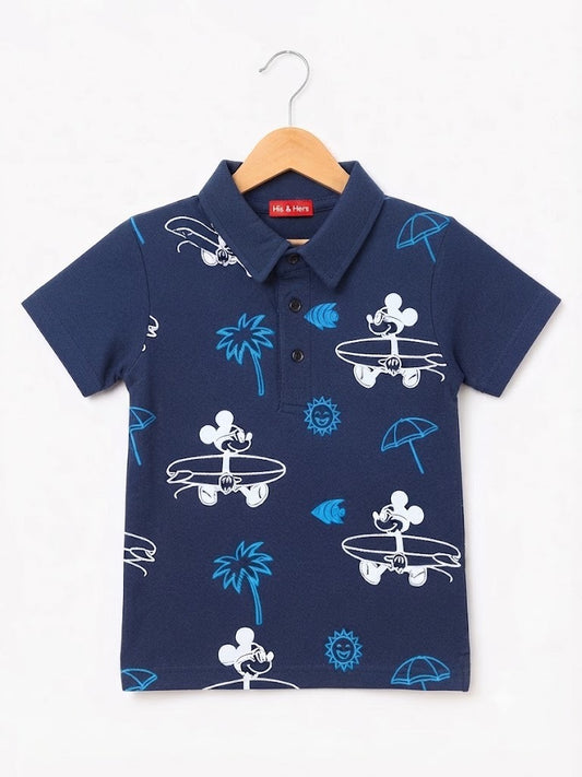 Mickey Mouse Printed Dark Blue   Boys Polo Shirt