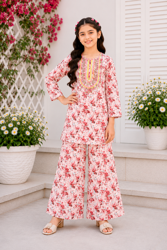 Rose Bloom Embroidered Girls’ Sof  Lawn Suit 627