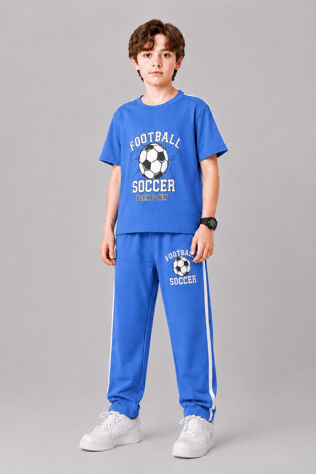 Football Printed Light Green Boys T-Shirt & Trouser