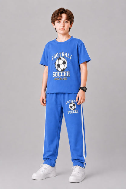 Football Printed Light Green Boys T-Shirt & Trouser