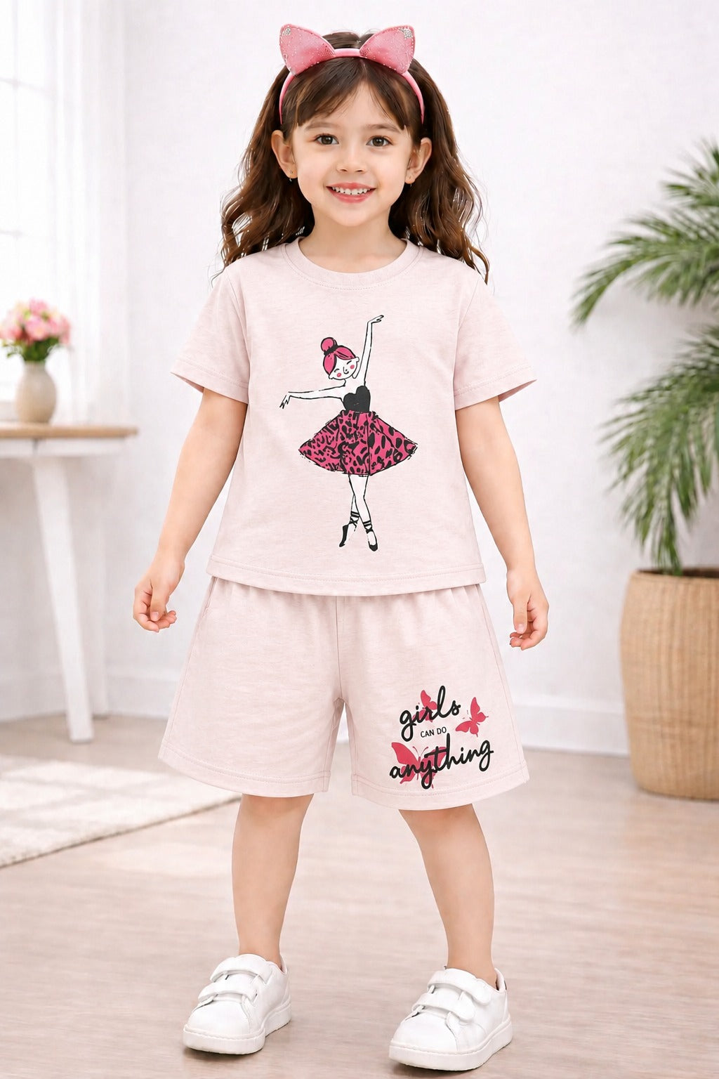 Doll Printed Peach Pink Girls Nicker Suit 285