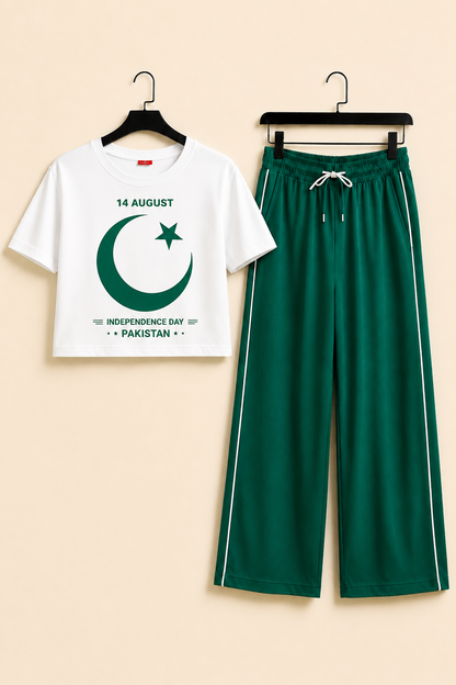 14 August Moon & Star  Printed White & Green Half Selves Baggy Track Suit 609
