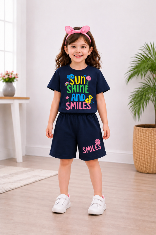Sun Shine Printed NAVY  Girls Nicker Suit 702
