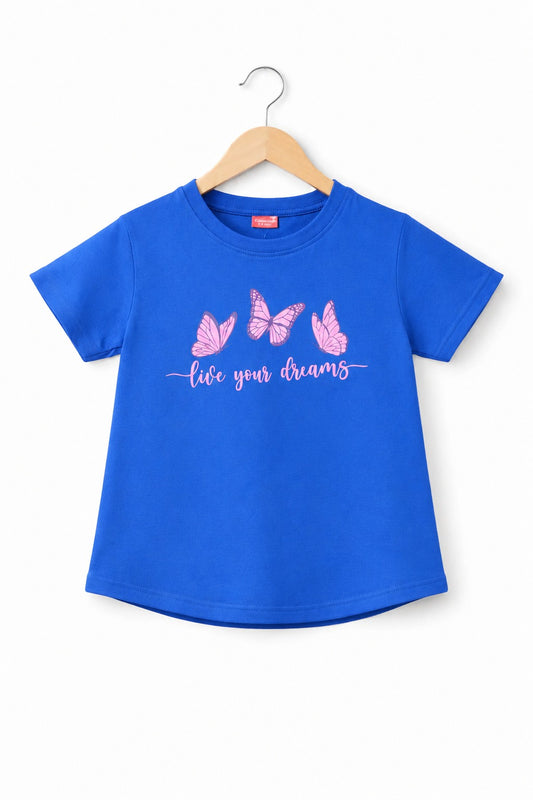 [Live Your Drama] Printed Royal Blue Girls T Shirt 272