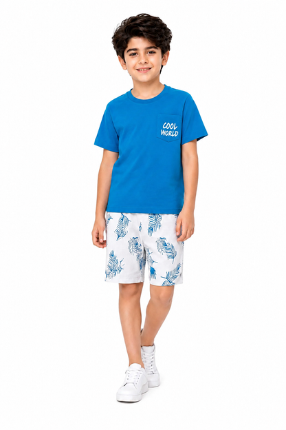 [Cool Word ] Printed Blue  Boys Nicker Suit