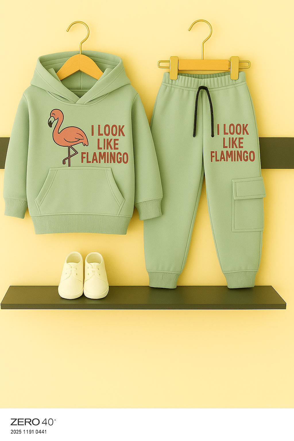 Flamingo Print Fleece Hoodie Tracksuit 266