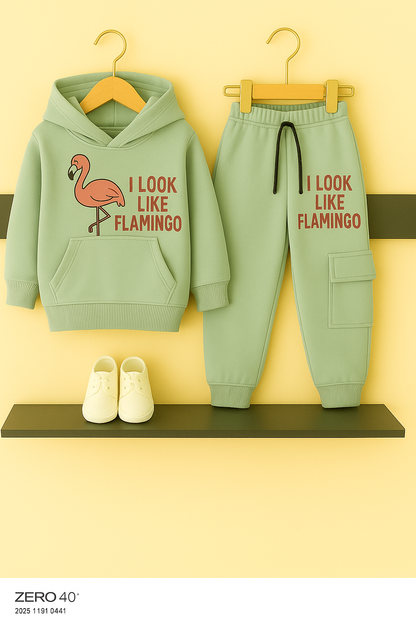 Flamingo Print Fleece Hoodie Tracksuit 266