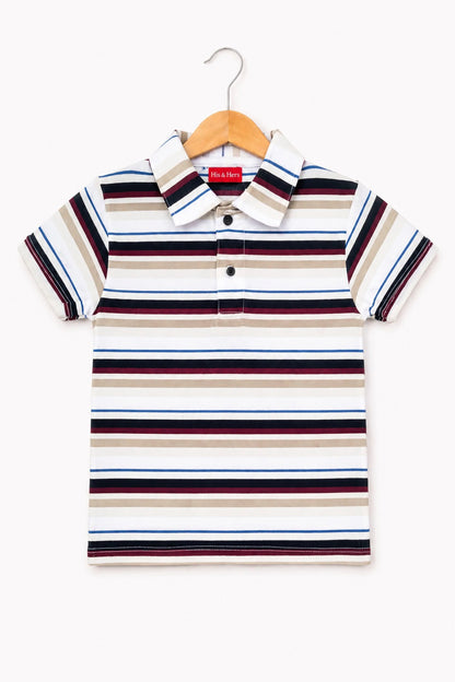 Multi Color Checked White  Boys  Polo Shirt 214