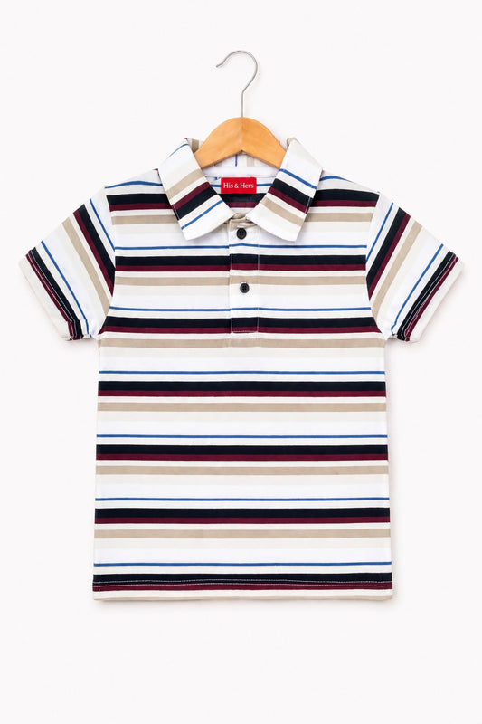 Multi Color Checked White  Boys  Polo Shirt 214