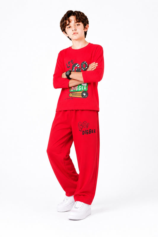 [Let Go] Printed Red Boys T-Shirt & Trouser 731
