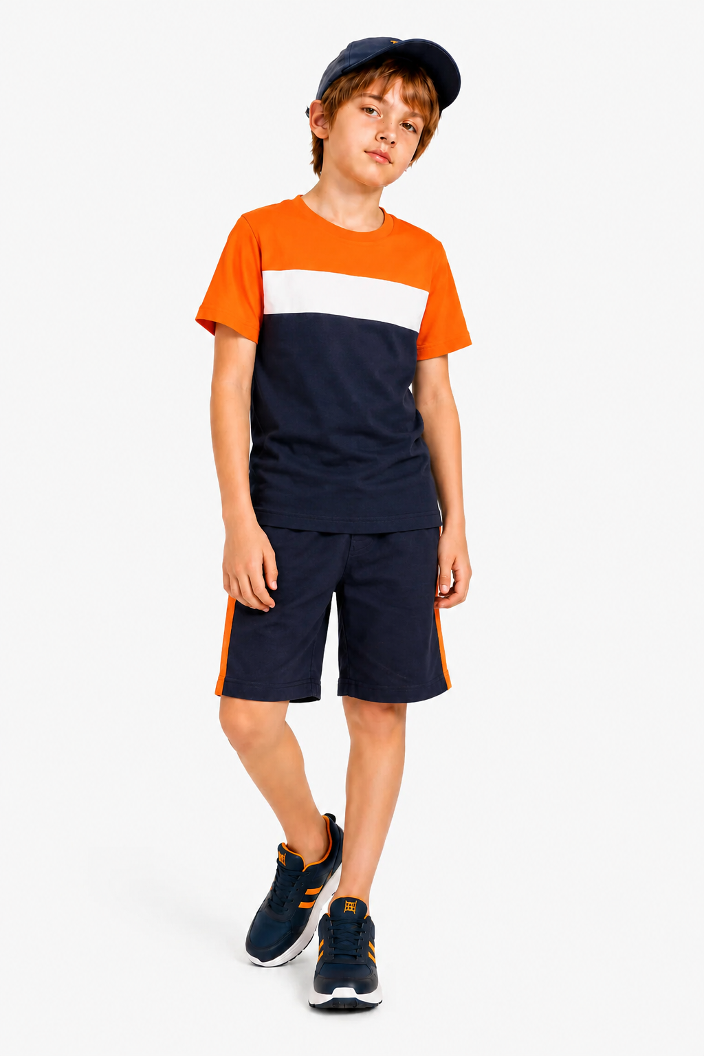Color Block Classic Orange  & Navy  Boys  Nicker Suit 121