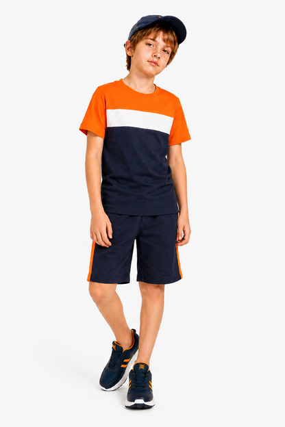 Color Block Classic Orange  & Navy  Boys  Nicker Suit 121