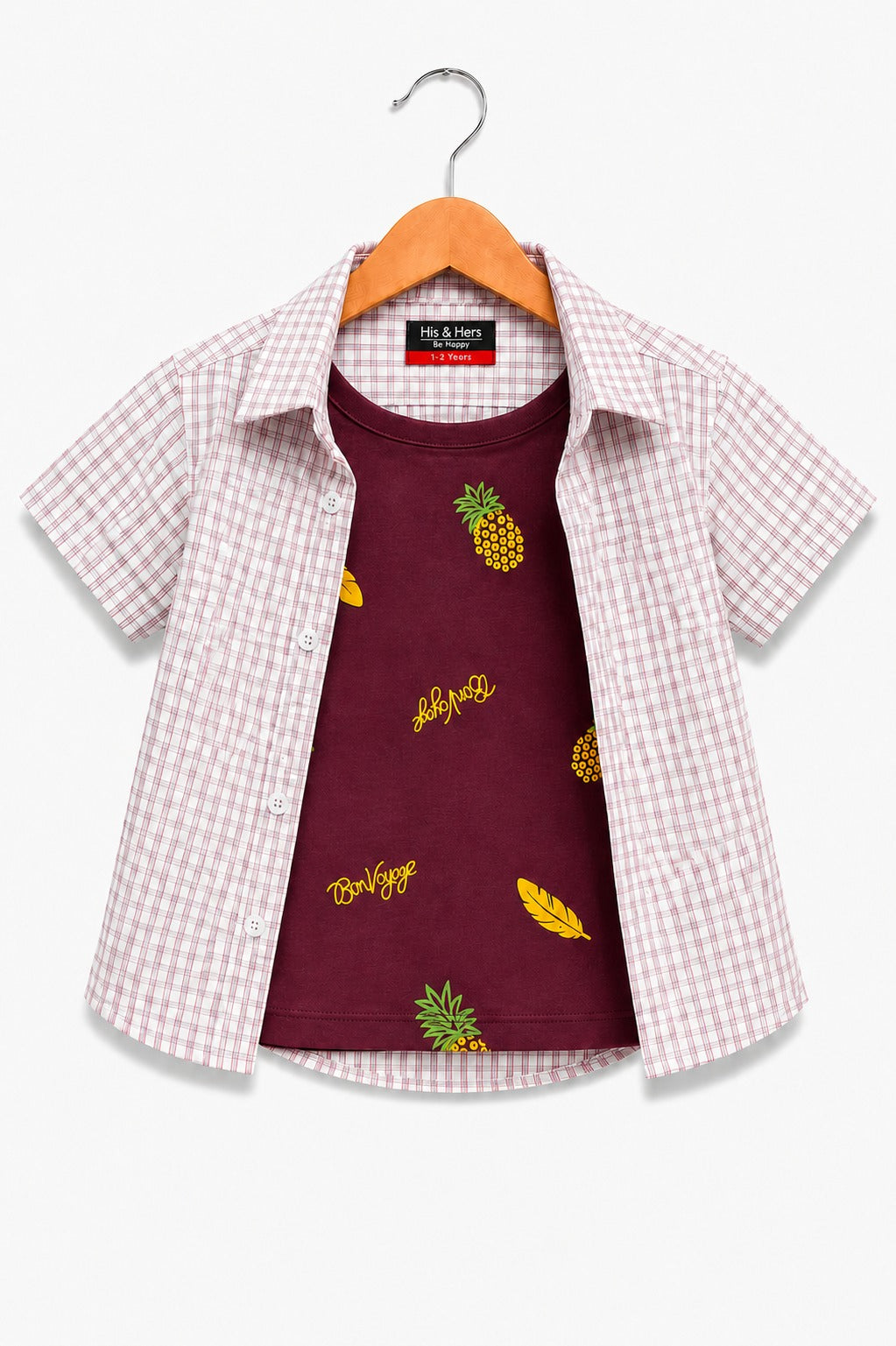 [Pineapple  ]  Brown Checked Printed Layered Casual Shirt