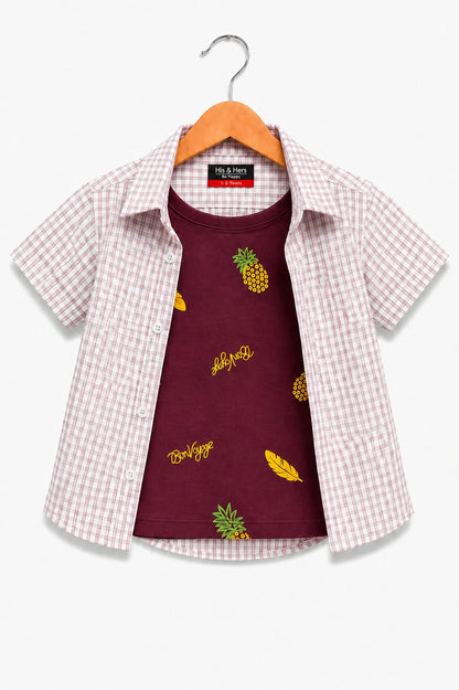 [Pineapple  ]  Brown Checked Printed Layered Casual Shirt