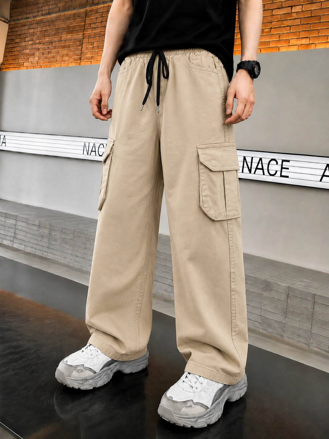 Boys Light Khaki Baggy Cotton Pants