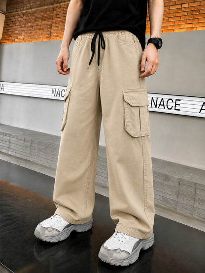 Boys Light Khaki Baggy Cotton Pants
