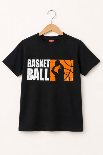 [Basket Ball] Printed Black  Boys T-Shirt