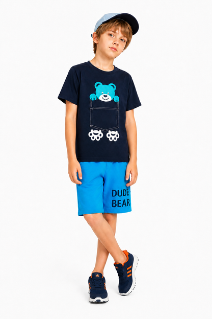 Pocket Bear Play Printed Black & Blue Boys Nicker Suit 296