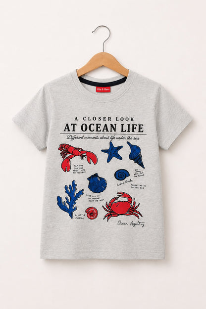 [At Ocean Life ] Printed Grey   Boys T-Shirt