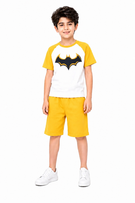 Little Bat Printed Yellow & White Nicker Suit Boys 223