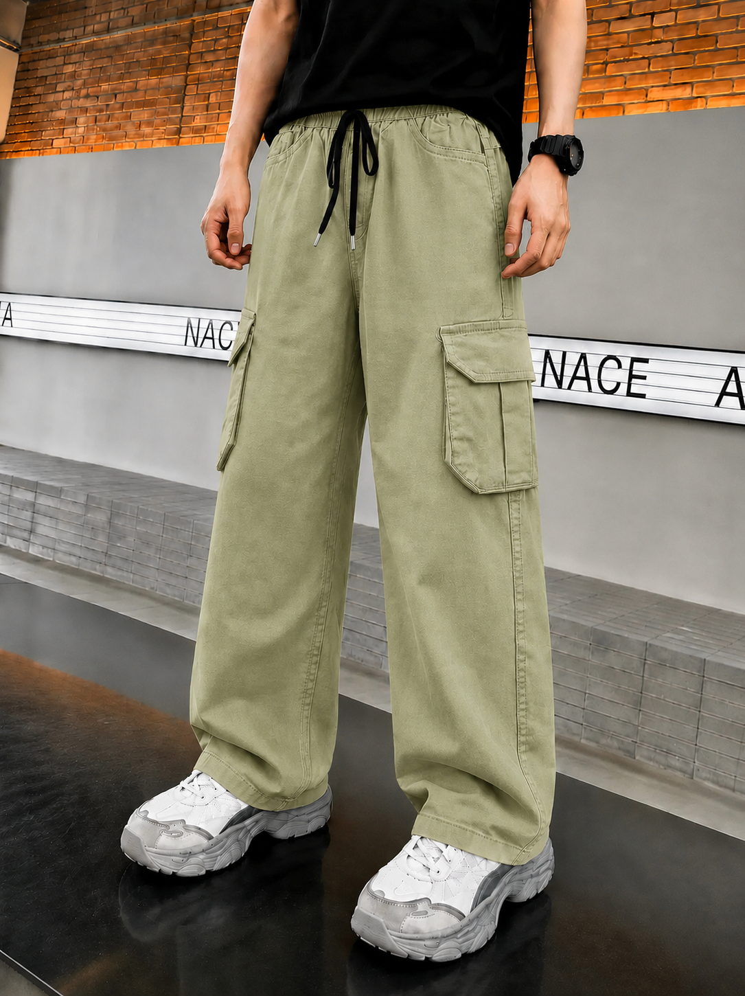 Boys Dusty Olive Baggy Cotton Pants 279