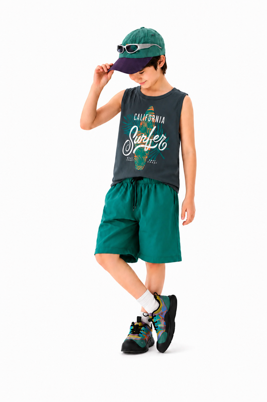 [ Surfer] Printed Grey & Light Green Sleeveless  Boys Nicker Suit 209