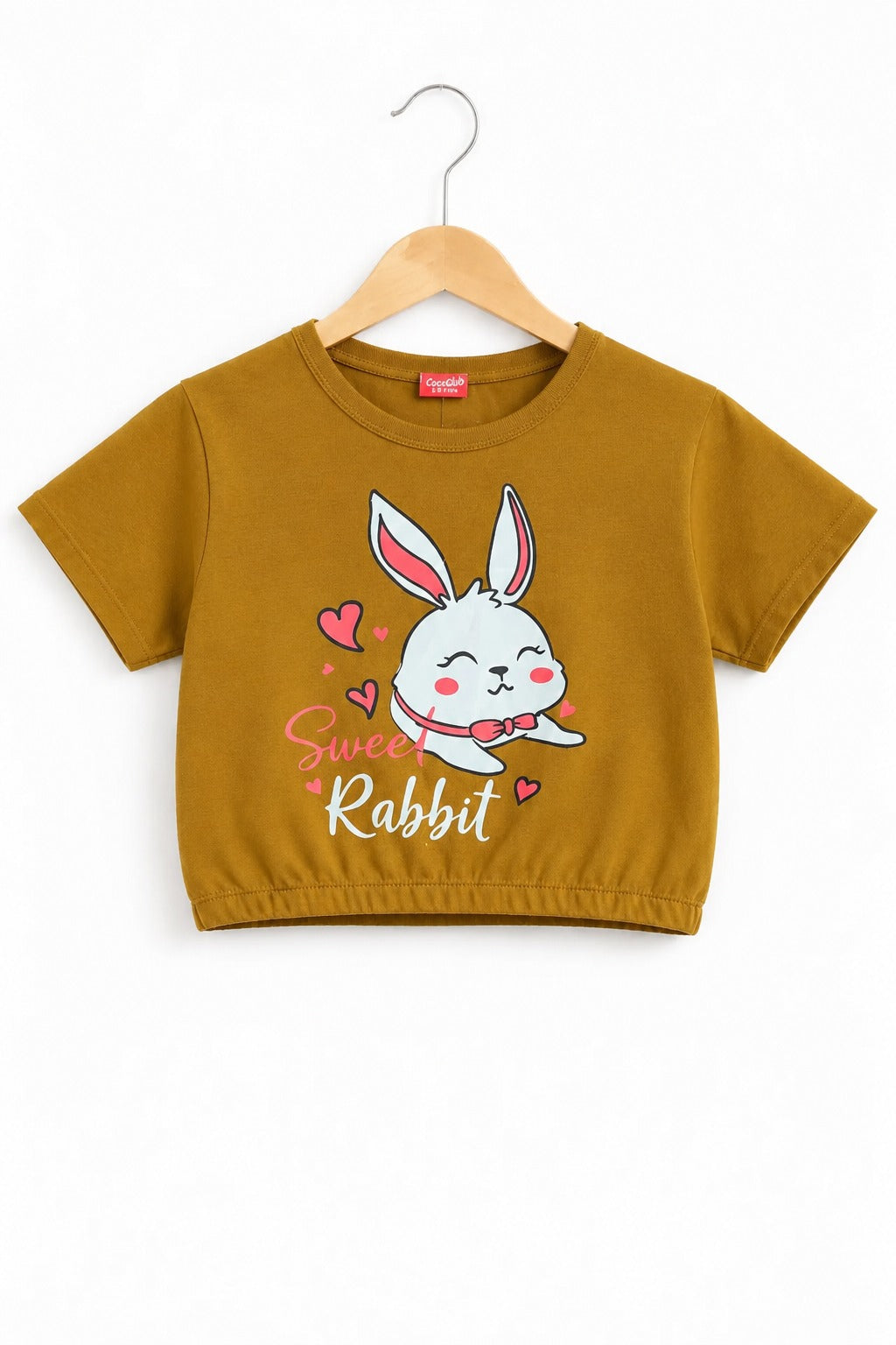 Rabbit Printed Mustard  Black Girls T Shirt