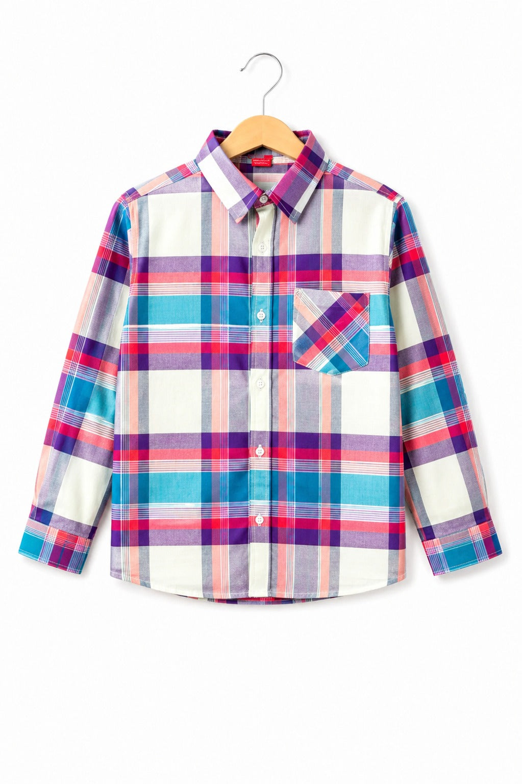 Red & Purple  Checked  Long Sleeves Casual Shirt