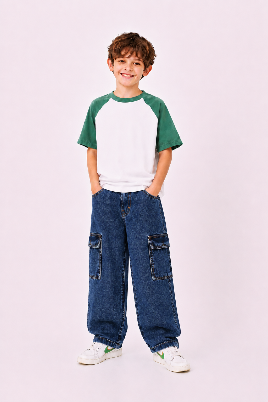 Boys Baggy Cargo Jeans - Random  Blue 138