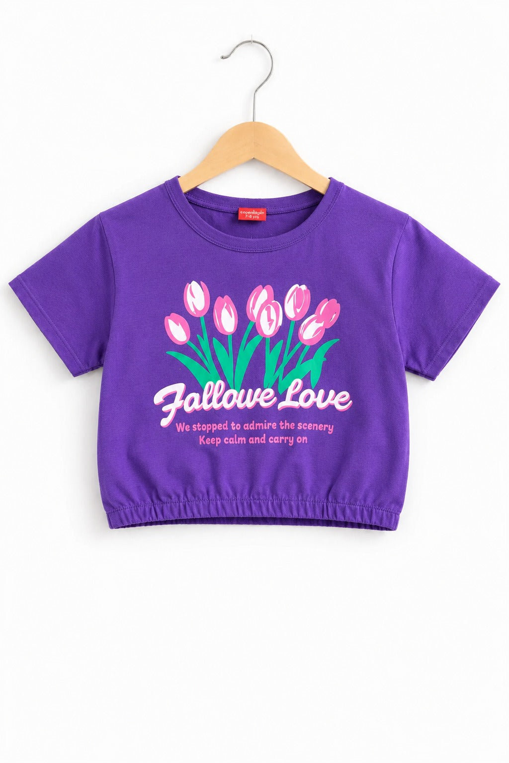 Flowers Printed Purple  Girls T Shirt