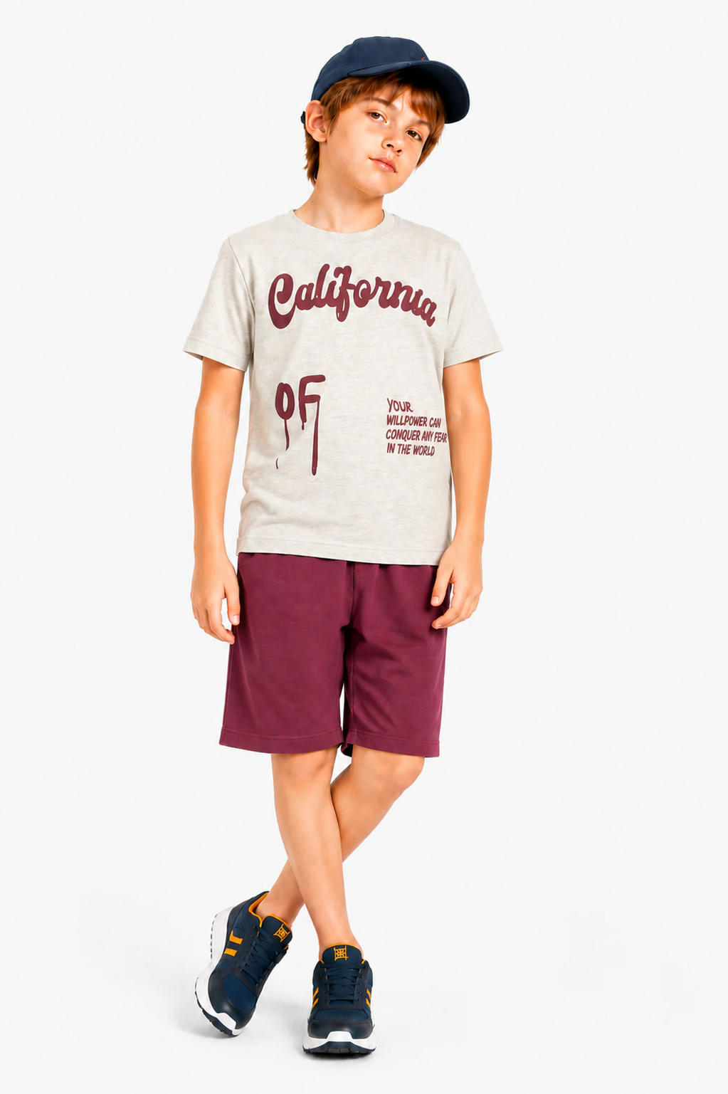 California  Printed  Off-white & Maroon Boys Nicker Suit 528
