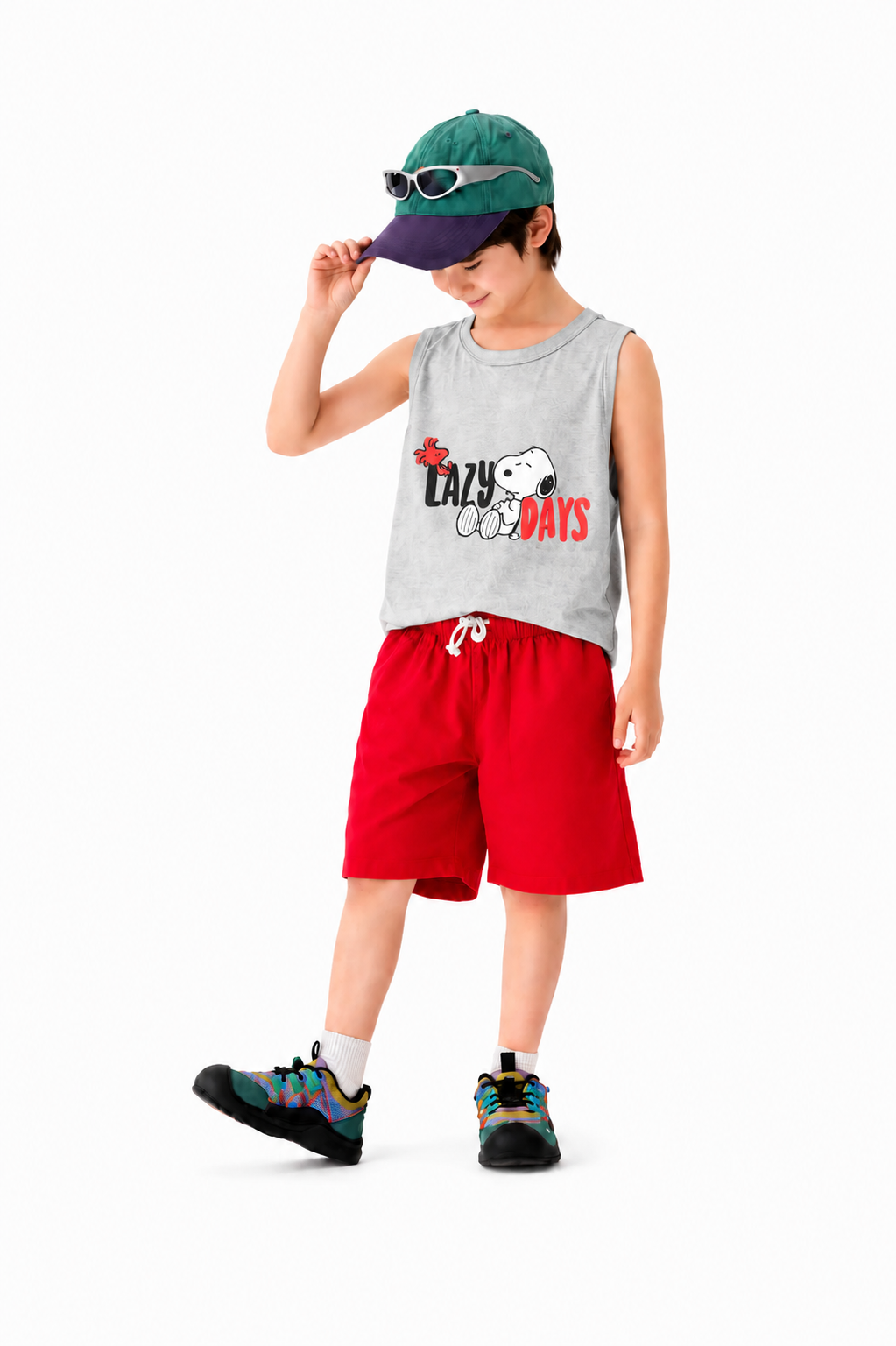 [Crazy Days ] Printed Grey & Red Sleeveless  Boys Nicker Suit 269