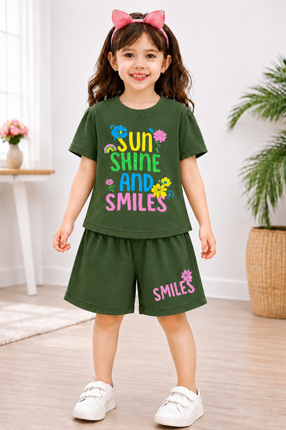 Sun Shine & Smile Green Girls Nicker Suit