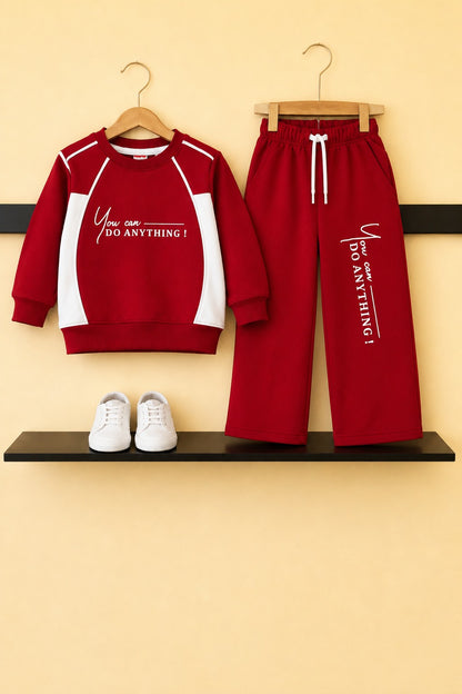 [You Can Do Anything ]Printed Maroon  Tracksuit Boys 123