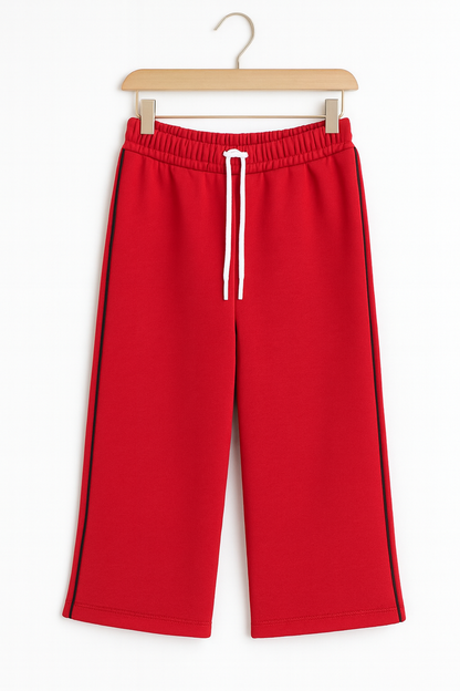 Kids Wide-leg Side Piping Trousers - Red