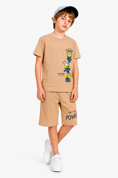 Yellow Alanes  Printed Peach Nicker Suit Boys 258