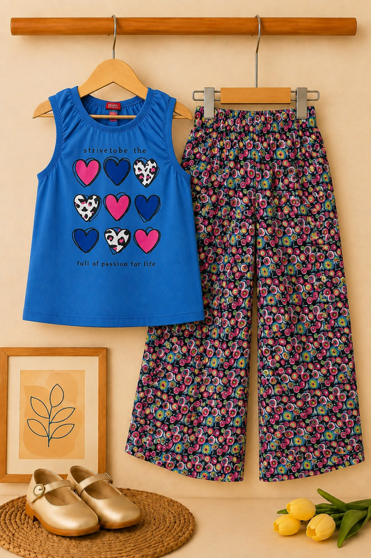 Nine Hearts Blue Sleeveless T-Shirt &Cotton Flapper 742