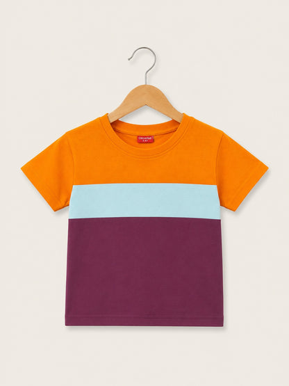 Orange  & Purple  Checked  Boys T-Shirt