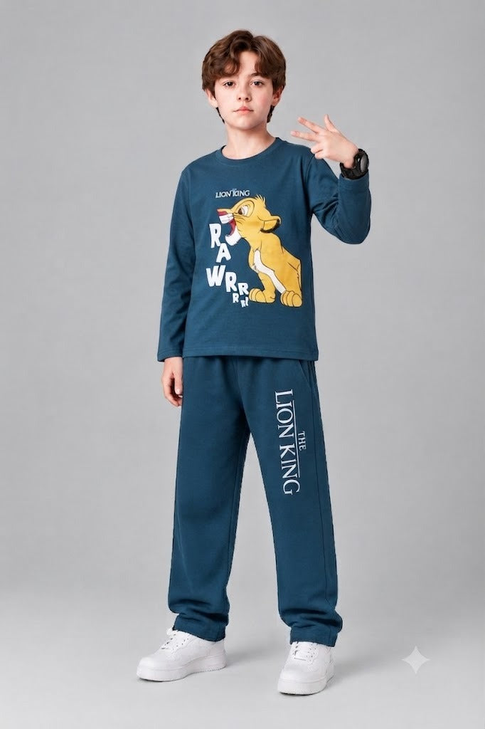 Yellow Simba  Printed mid blue  T-Shirt &Trousers Boys 410