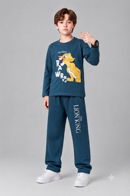 Yellow Simba  Printed mid blue  T-Shirt &Trousers Boys 410