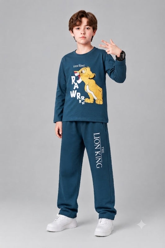 Yellow Simba  Printed mid blue  T-Shirt &Trousers Boys 410